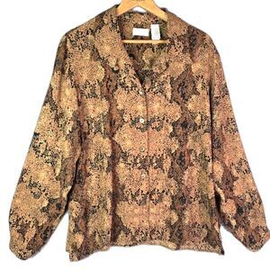 Elisabeth Liz Claiborne Womens Blouse 18 Brown Black Snakeskin Print Vintage